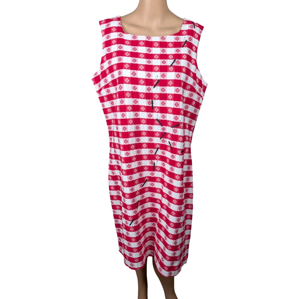 VTG 90s Will’s River Co Picnic Dress L Gingham Red White Embroidered Ants Kitsch